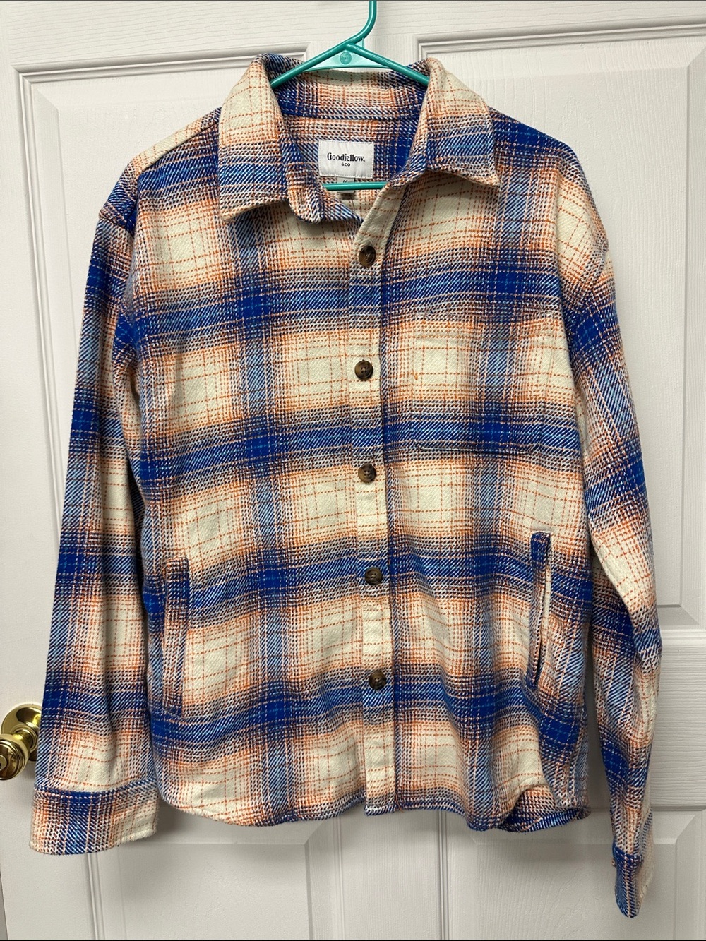 Goodfellow & Co Blue and Cream Plaid Button-Up Jacket